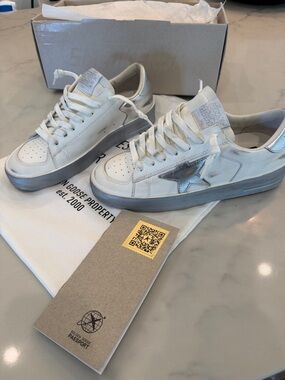 Golden Goose Stardans. White and silver. NIB.